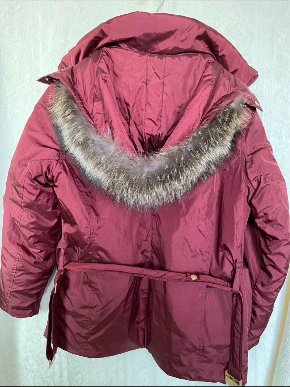 FERA SKI jacket coat Burgundy Puffer Parka with Faux Fur Trim size 8